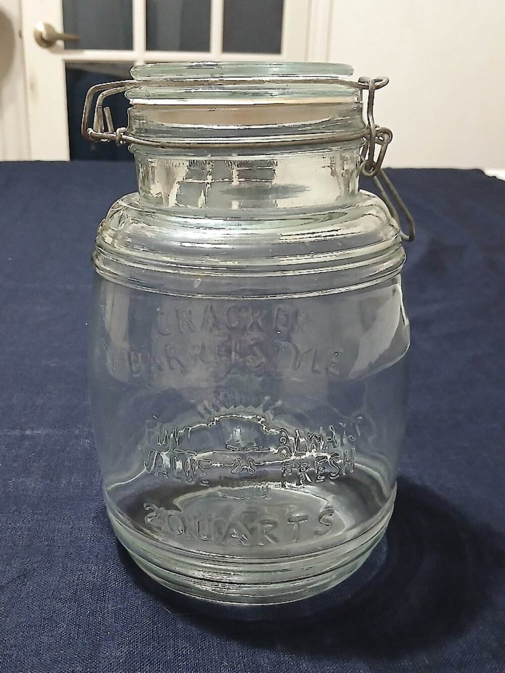 Vintage Cracker Barrel Style 2 Quart Glass Canister Cookies Flour Sugar Wire Bai
